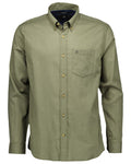 Olive Coloured Swanndri Mens Ward Long Sleeve Shirt on white background #colour_olive