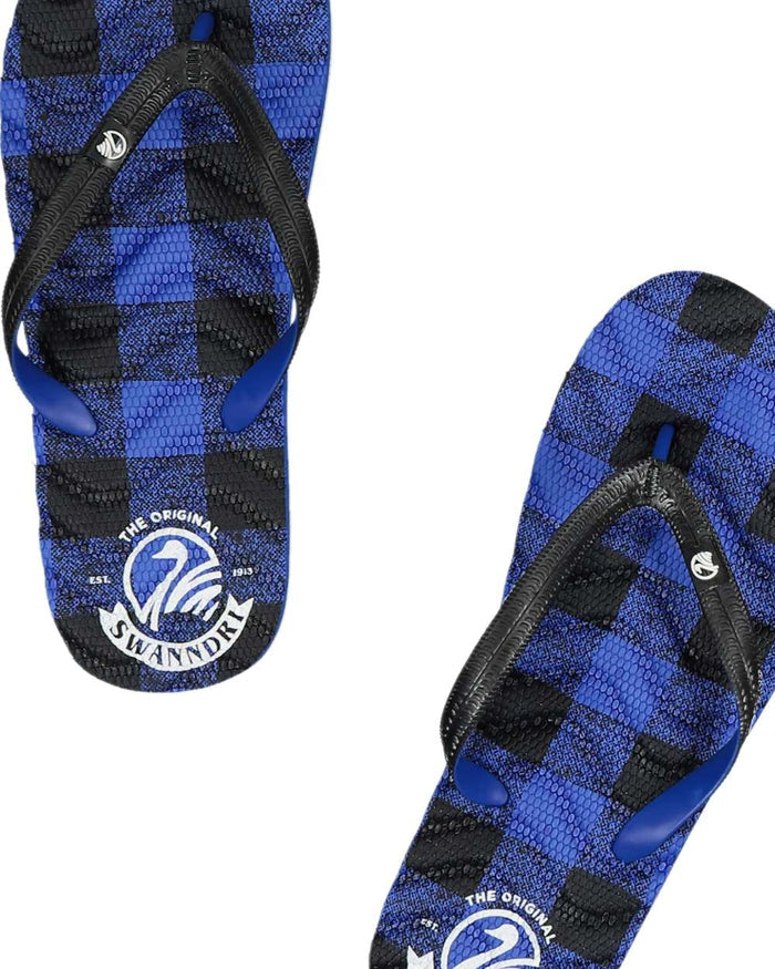 Blue Black Check Coloured Swanndri Swanndal Jandal on white background #colour_blue-black-check