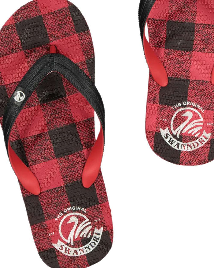 Red Black Check Coloured Swanndri Swanndal Jandal on white background #colour_red-black-check