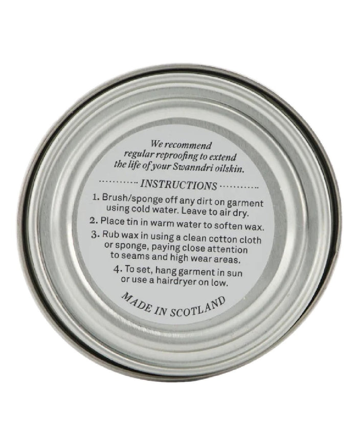 Neutral Coloured Swanndri Wax Tin for Re-proofing Oilskin Vests and Jackets on white background #colour_neutral