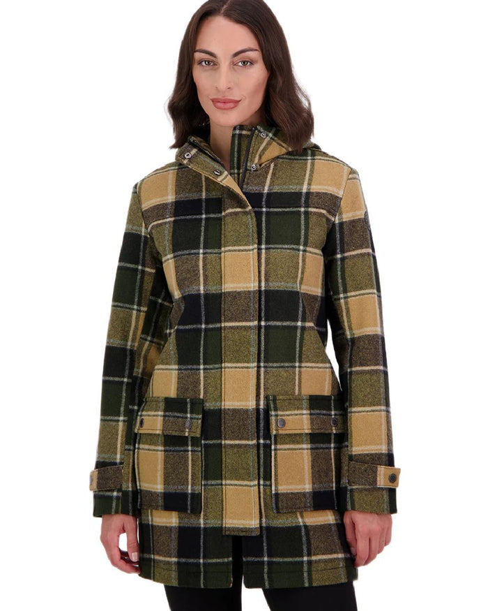 Denver Check Coloured Swanndri Womens Annmore Wool Overcoat on white background #colour_denver-check