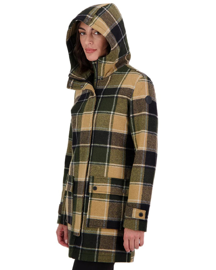 Denver Check Coloured Swanndri Womens Annmore Wool Overcoat on white background #colour_denver-check