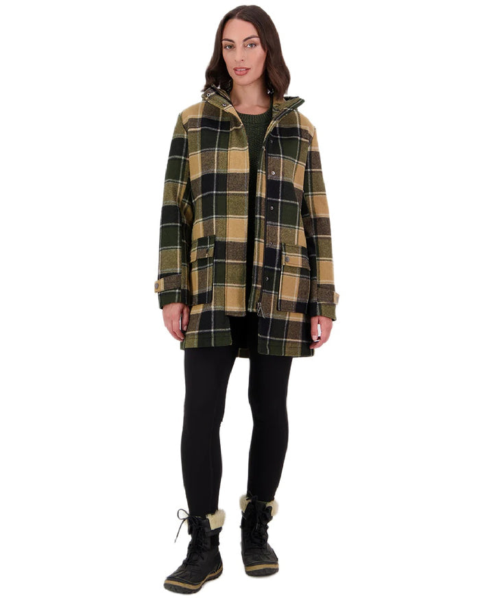 Denver Check Coloured Swanndri Womens Annmore Wool Overcoat on white background #colour_denver-check