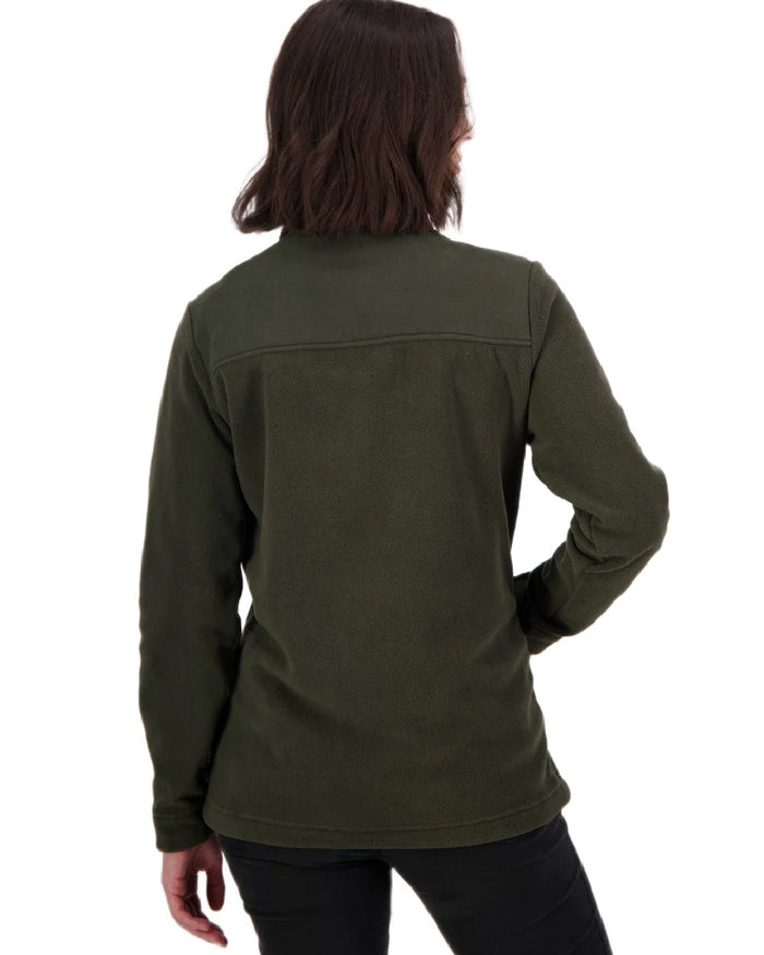 Olive Coloured Swanndri Womens High Rock Fleece Hoodie on white background #colour_olive