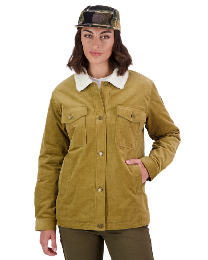 Cashew Coloured Swanndri Womens Kaituna Corduroy Jacket on white background #colour_cashew