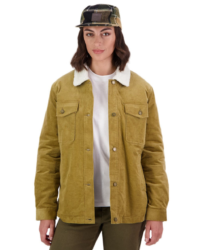 Cashew Coloured Swanndri Womens Kaituna Corduroy Jacket on white background #colour_cashew