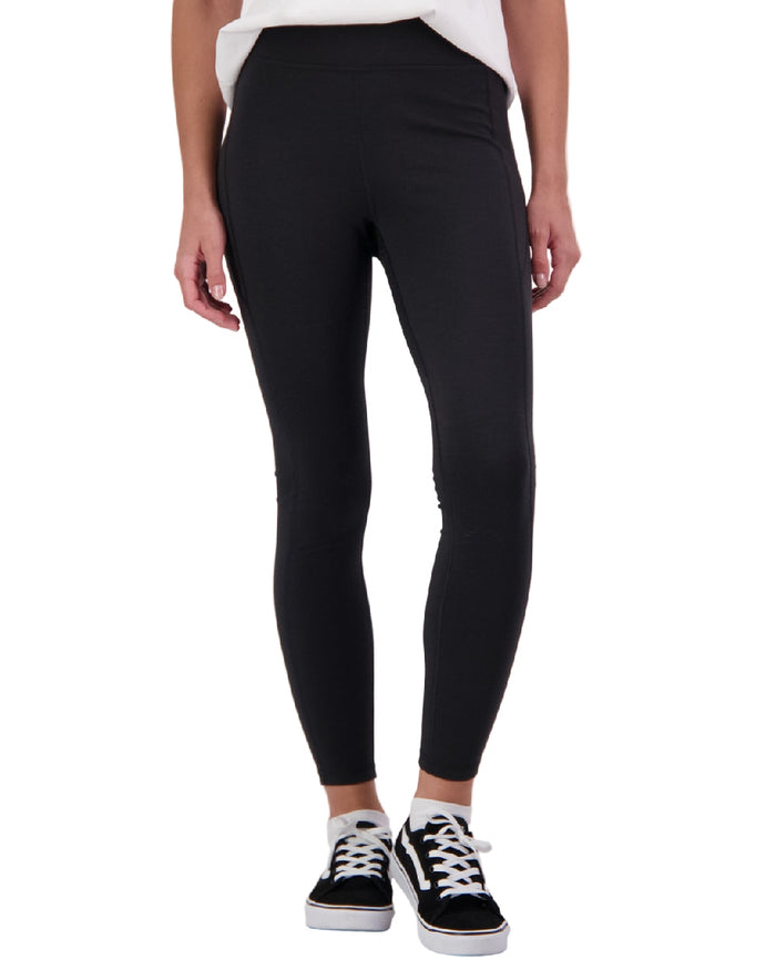 Black Coloured Swanndri Womens Merino Fusion Leggings on white background #colour_black