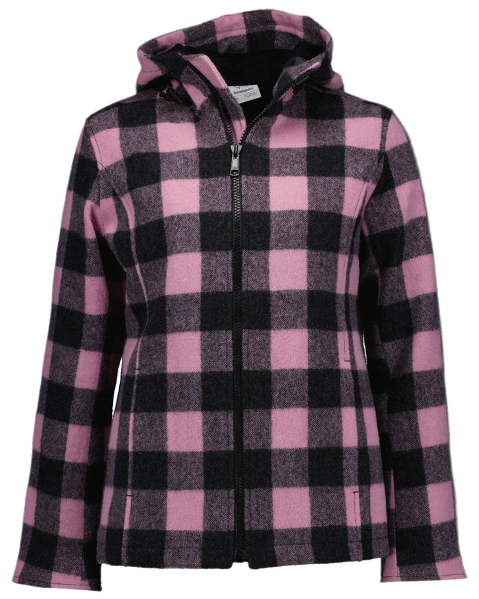 Shadow Blossom Check Coloured Swanndri Womens Seattle V2 Wool Hooded Sweater on white background #colour_shadow-blossom-check