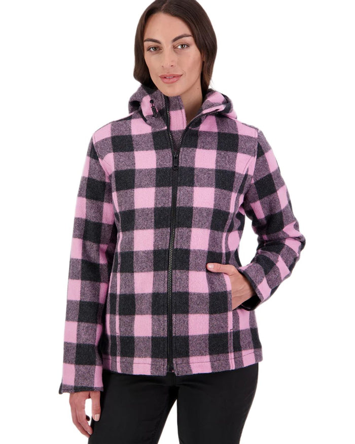 Shadow Blossom Check Coloured Swanndri Womens Seattle V2 Wool Hooded Sweater on white background #colour_shadow-blossom-check