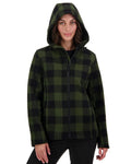 Olive Black Check Coloured Swanndri Womens Seattle V2 Wool Hoodie on white background #colour_olive-black-check