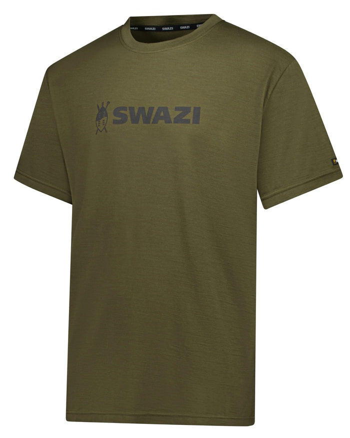 Olive coloured Swazi Kaimai Short Sleeve T-Shirt on white background #colour_olive