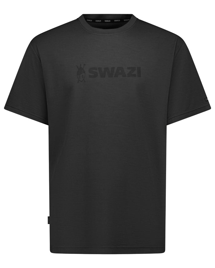 Black coloured Swazi Kaimai Short Sleeve T-Shirt on white background #colour_black