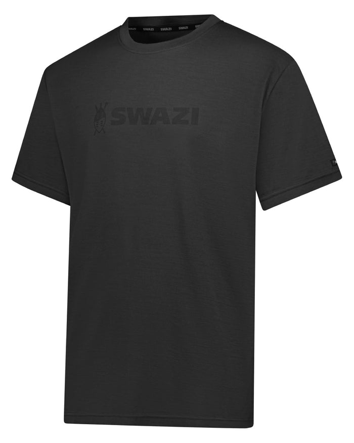 Black coloured Swazi Kaimai Short Sleeve T-Shirt on white background #colour_black