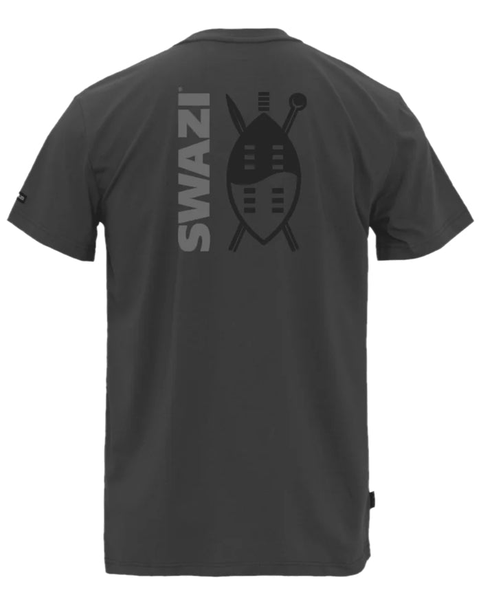 Iron Coloured Swazi Mens Reverse Shield Tee on white background #colour_iron