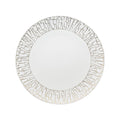 The Rosenthal Tac Skin Gold Dinnerware features a round white plate with a durable glaze and an elegant gold geometric rim, showcasing interconnected angular shapes on a sleek, plain background.