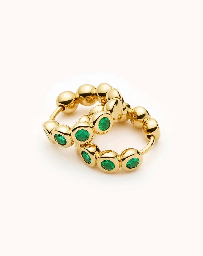 Tennis Small Hoop Earrings | 18ct Gold Plated/Emerald Green Nano-crystal Earrings Missoma