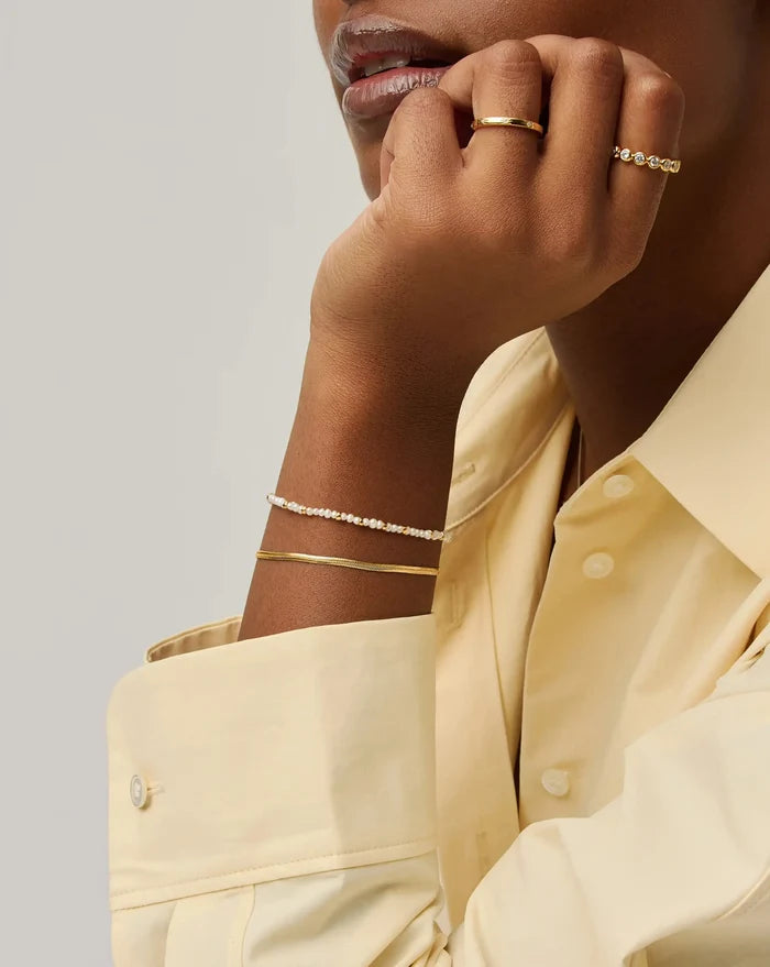 Micro Pearl Beaded & Thin Snake Chain Bracelet Set | 18ct Gold Plated/Pearl Bracelets Missoma