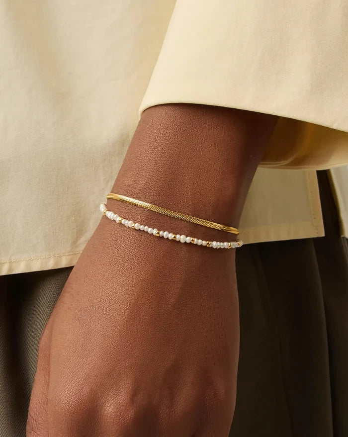Micro Pearl Beaded & Thin Snake Chain Bracelet Set | 18ct Gold Plated/Pearl Bracelets Missoma