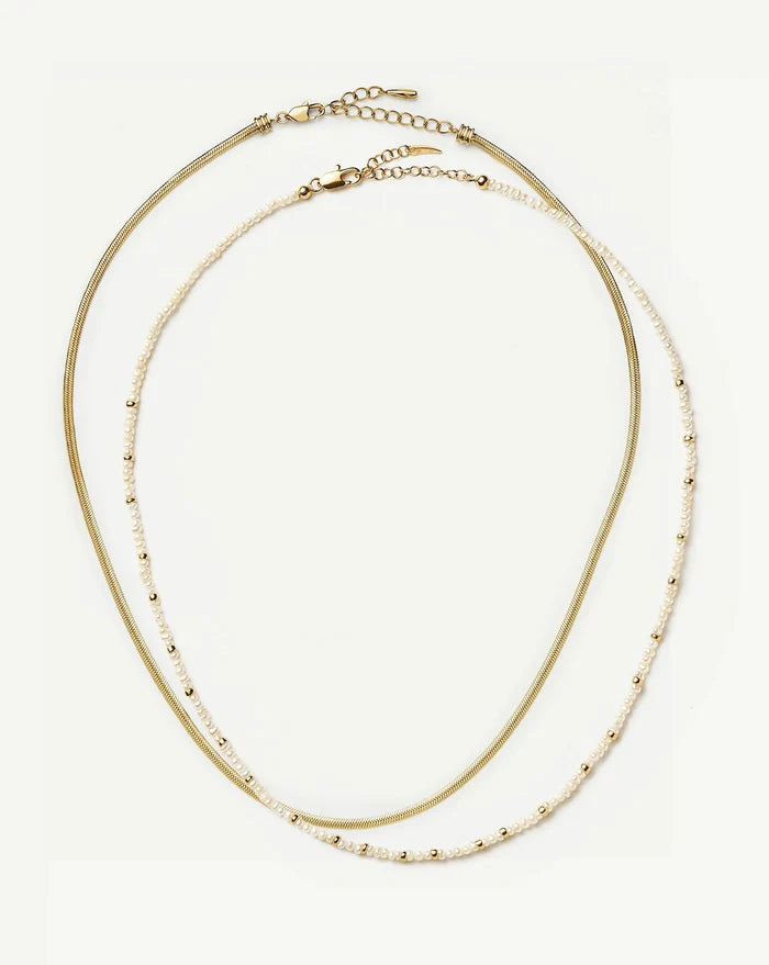 Micro Pearl Beaded & Thin Snake Chain Necklace Set | 18ct Gold Plated/Pearl Necklaces Missoma