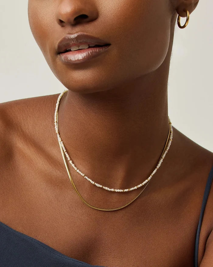 Micro Pearl Beaded & Thin Snake Chain Necklace Set | 18ct Gold Plated/Pearl Necklaces Missoma