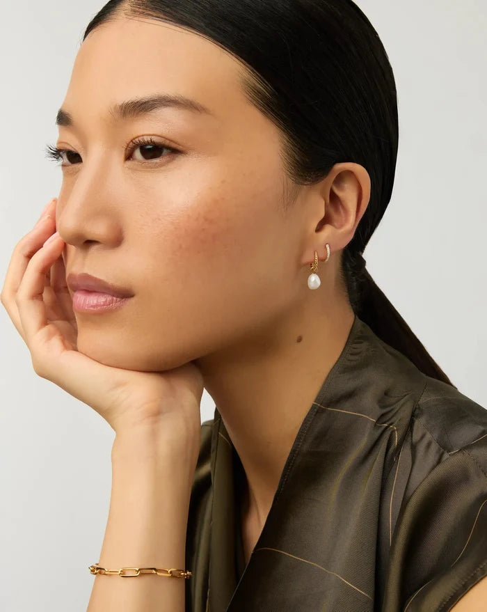 Pearl Twisted Drop Earrings & Classic Pave Huggies Set | 18ct Gold Vermeil/Pearl/Cubic Zirconia Earrings Missoma