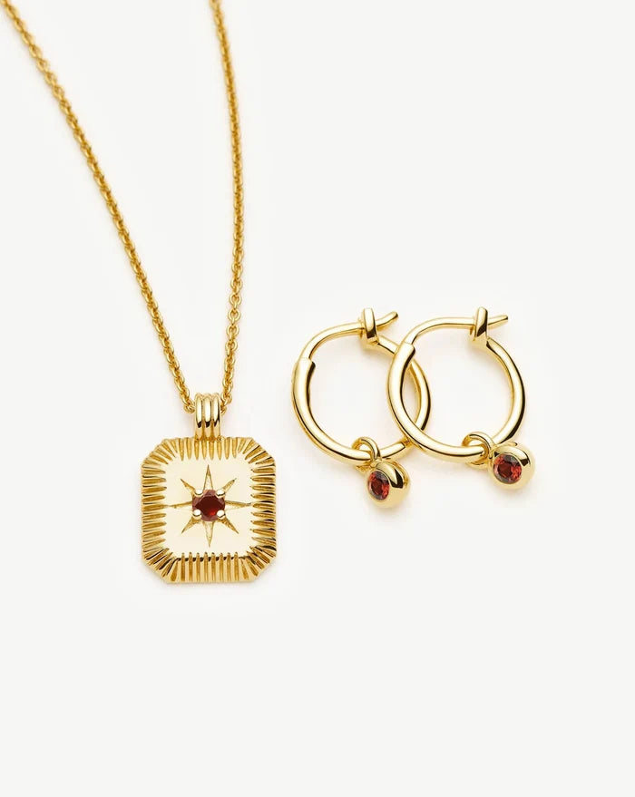 January Birthstone Necklace & Charm Earrings Set | 18ct Gold Vermeil/Garnet Necklaces Missoma