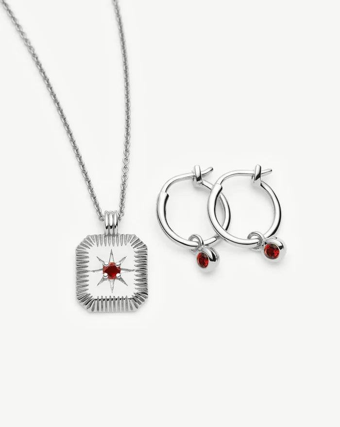 January Birthstone Necklace & Charm Earrings Set | Sterling Silver/Garnet Necklaces Missoma