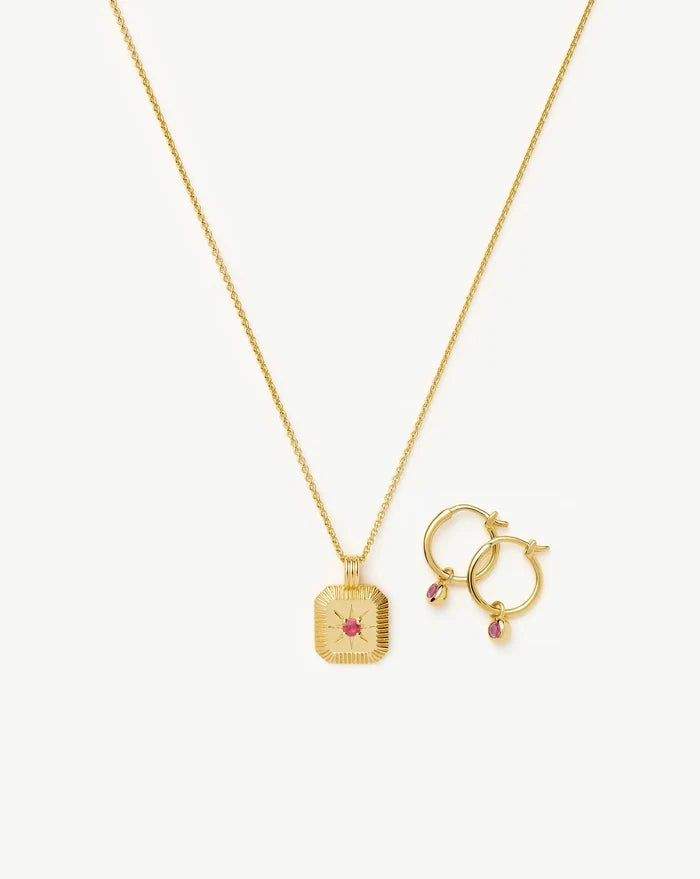 July Birthstone Necklace & Charm Earrings Set | 18ct Gold Vermeil/Glass Filled Ruby Necklaces Missoma