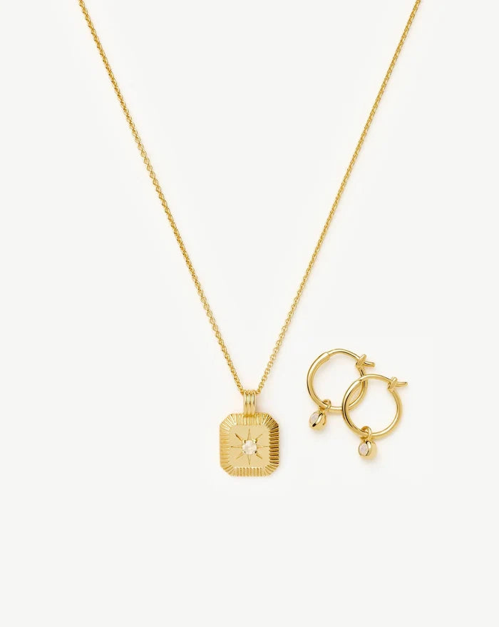 June Birthstone Necklace & Charm Earrings Set | 18ct Gold Vermeil/Rainbow Moonstone Necklaces Missoma