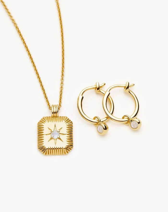June Birthstone Necklace & Charm Earrings Set | 18ct Gold Vermeil/Rainbow Moonstone Necklaces Missoma