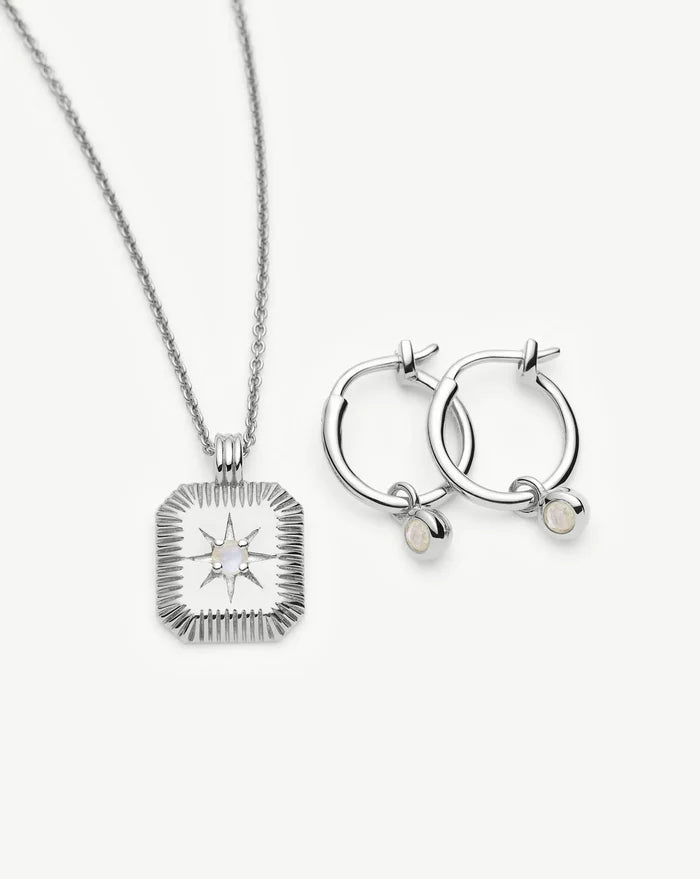June Birthstone Necklace & Charm Earrings Set | Sterling Silver/Rainbow Moonstone Necklaces Missoma