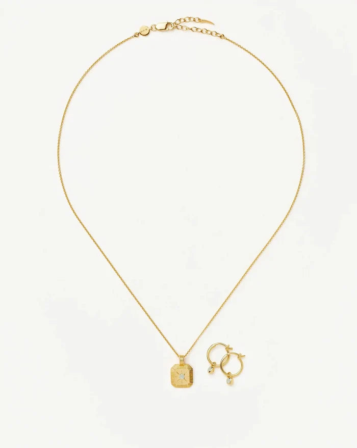 March Birthstone Necklace & Charm Earrings Set | 18ct Gold Vermeil/Milky Aquamarine Necklaces Missoma