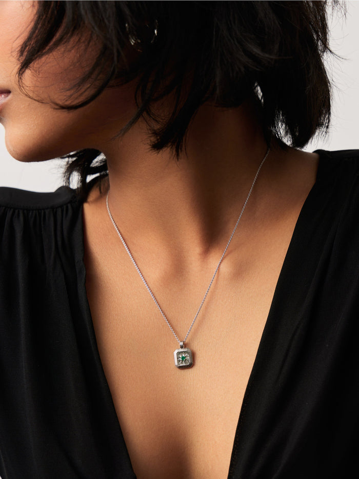 May Birthstone Necklace & Charm Earrings Set | Sterling Silver/Green Onyx Necklaces Missoma