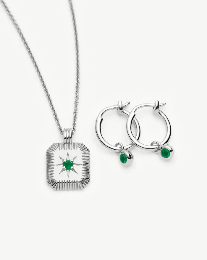 May Birthstone Necklace & Charm Earrings Set | Sterling Silver/Green Onyx Necklaces Missoma