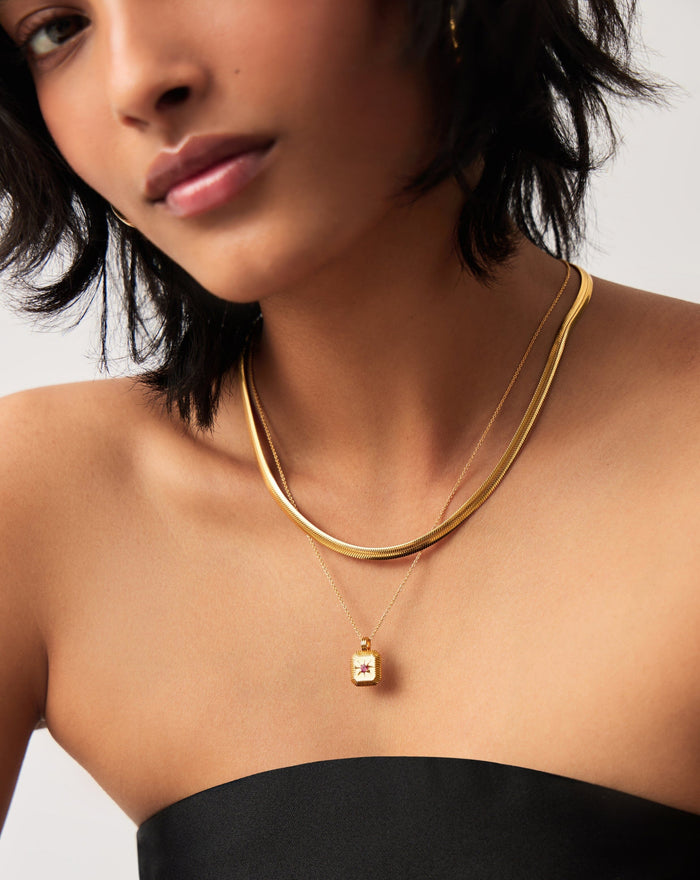 October Birthstone Necklace & Charm Earrings Set | 18ct Gold Vermeil/Pink Tourmaline Necklaces Missoma