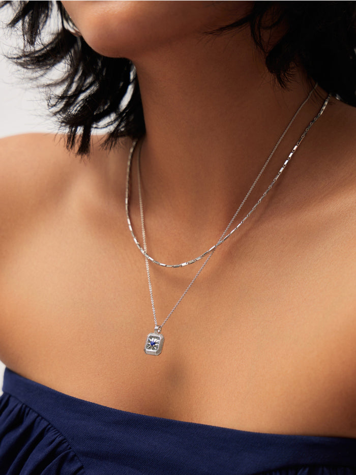 September Birthstone Necklace & Charm Earrings Set | Sterling Silver/Lapis Necklaces Missoma