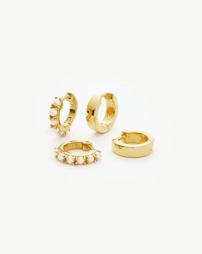 Chubby & Gemstone Huggies Set | 18ct Gold Plated Vermeil / Pearl Earrings Missoma