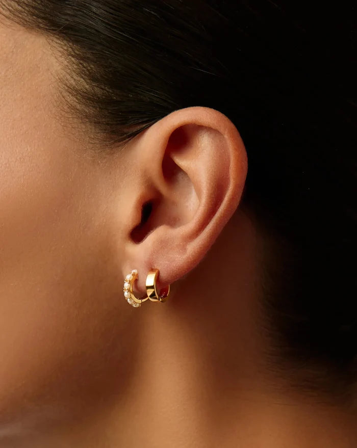 Chubby & Gemstone Huggies Set | 18ct Gold Plated Vermeil / Pearl Earrings Missoma