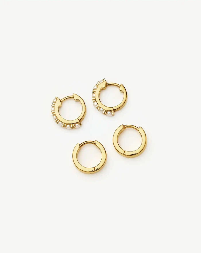 Chubby & Gemstone Huggies Set | 18ct Gold Plated Vermeil / Pearl Earrings Missoma