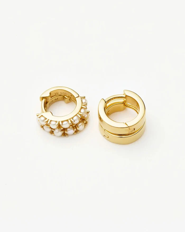 Chubby & Gemstone Huggies Set | 18ct Gold Plated Vermeil / Pearl Earrings Missoma