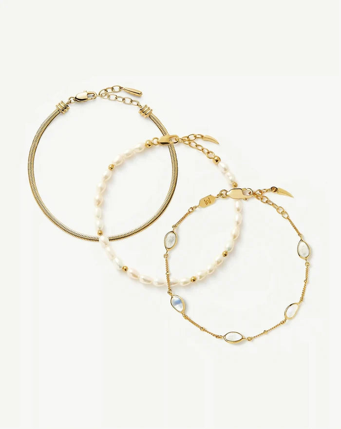 The Pearl-fect Trio Bracelet Set | 18ct Gold Plated/Pearl Bracelets Missoma