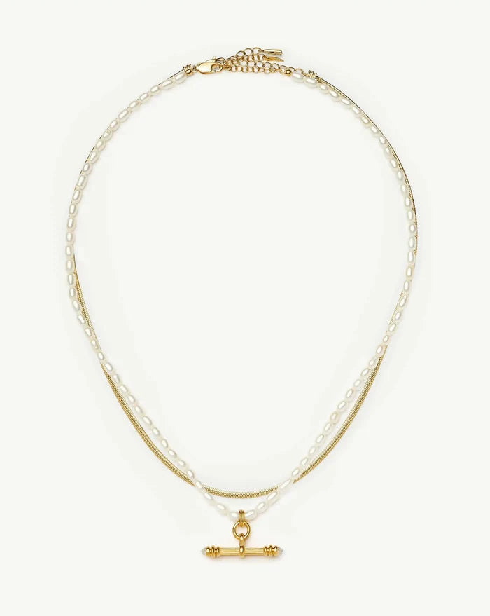 The Pearly T-bar Necklace Set | 18ct Gold Plated/Pearl Necklace Sets Missoma