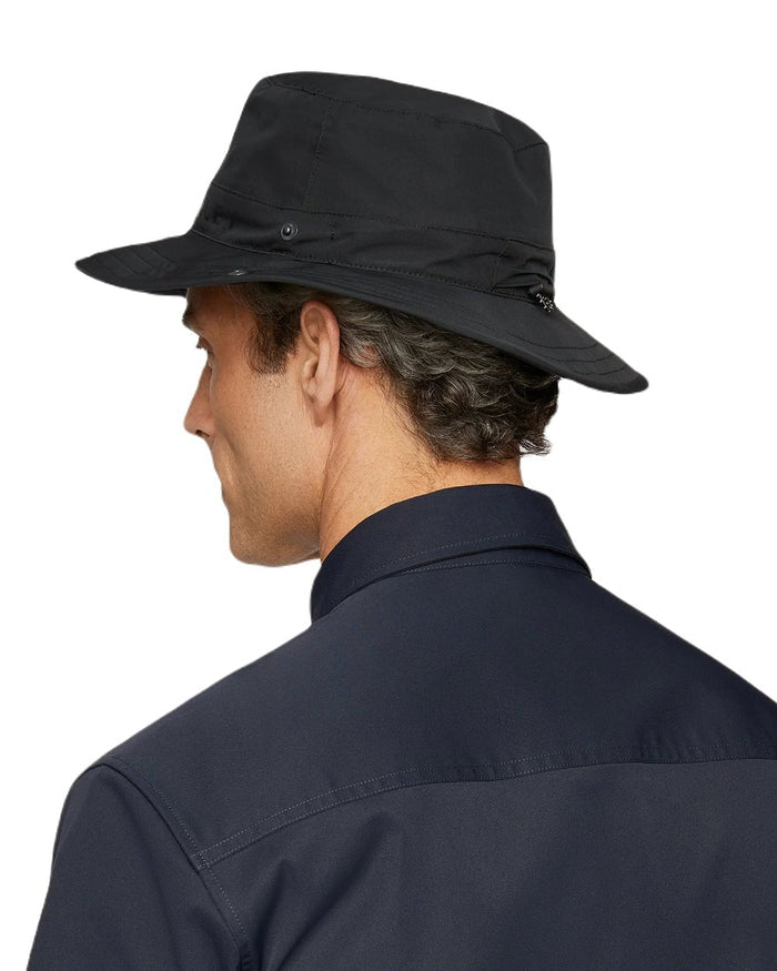 Black Coloured Tilley Rain Hat On A White Background #colour_black