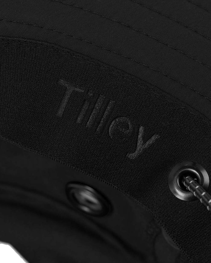 Black Coloured Tilley Rain Hat On A White Background #colour_black