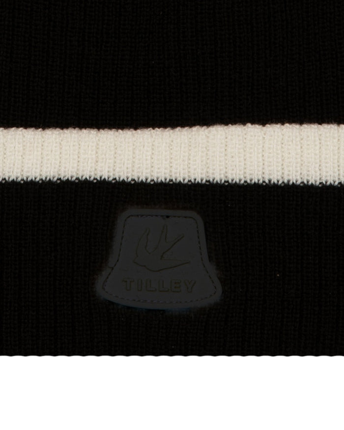 Black Coloured Tilley The Hydrowool Rib Beanie on white background #colour_black