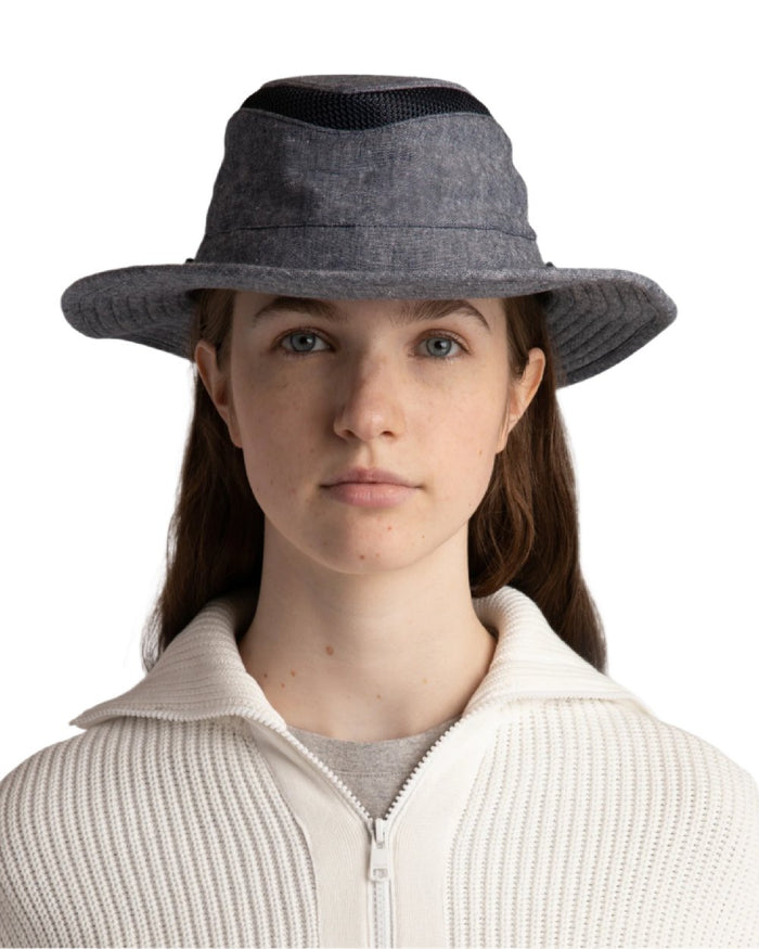 Navy Coloured Tilley TMH55 Organic Airflo Sun Hat on white background #colour_navy