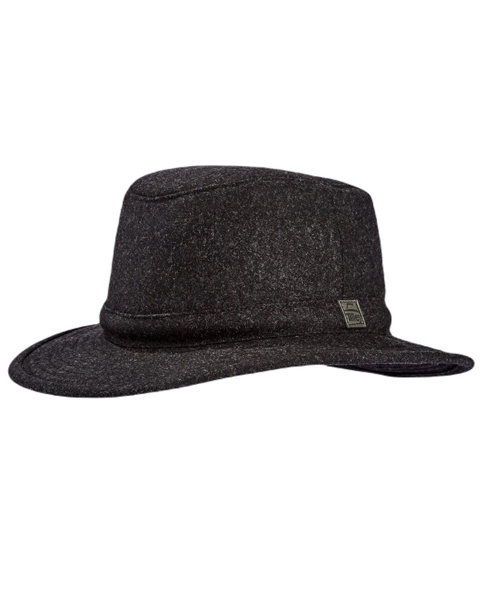 Black coloured Tilley TTW2 Tec Wool Bucket Hat on white background #colour_black