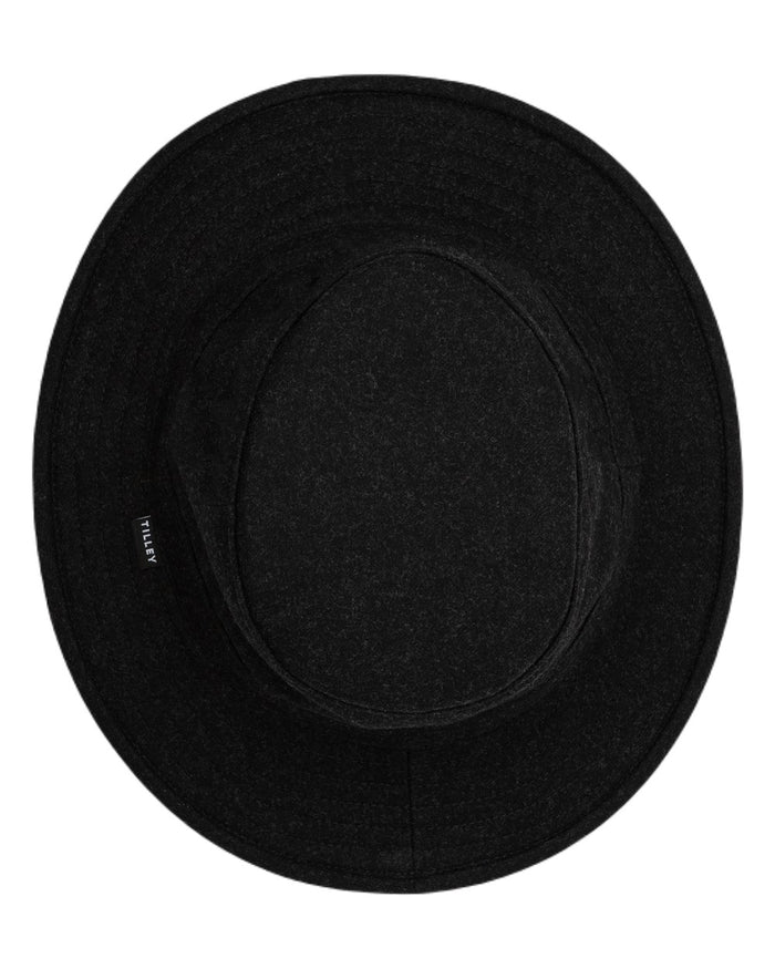 Black coloured Tilley TTW2 Tec Wool Bucket Hat on white background #colour_black