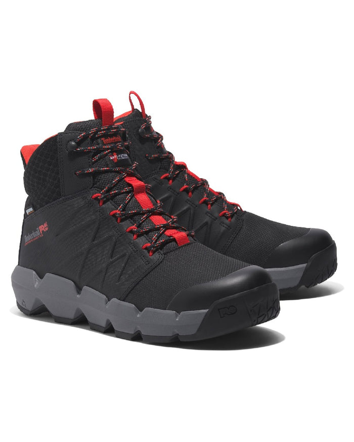 Black/Red coloured Timberland Pro Morphix 6" Safety Boots on white background #colour_black-red