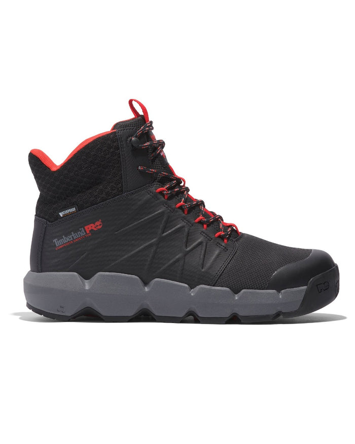 Black/Red coloured Timberland Pro Morphix 6" Safety Boots on white background #colour_black-red